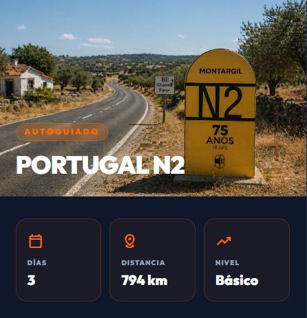 Motorista recorriendo la Estrada Nacional 2 en Portugal