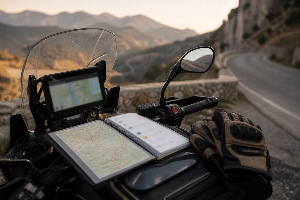 Preparación de una ruta de moto con roadbook y navegación